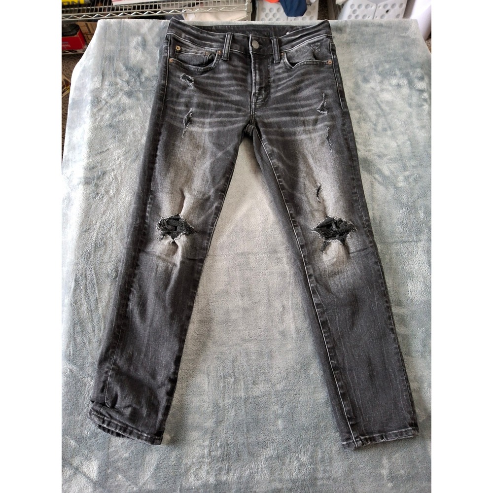 American Eagle Mens AirFlex+ Skinny Distressed‎ Ripped Jeans Black 28x28